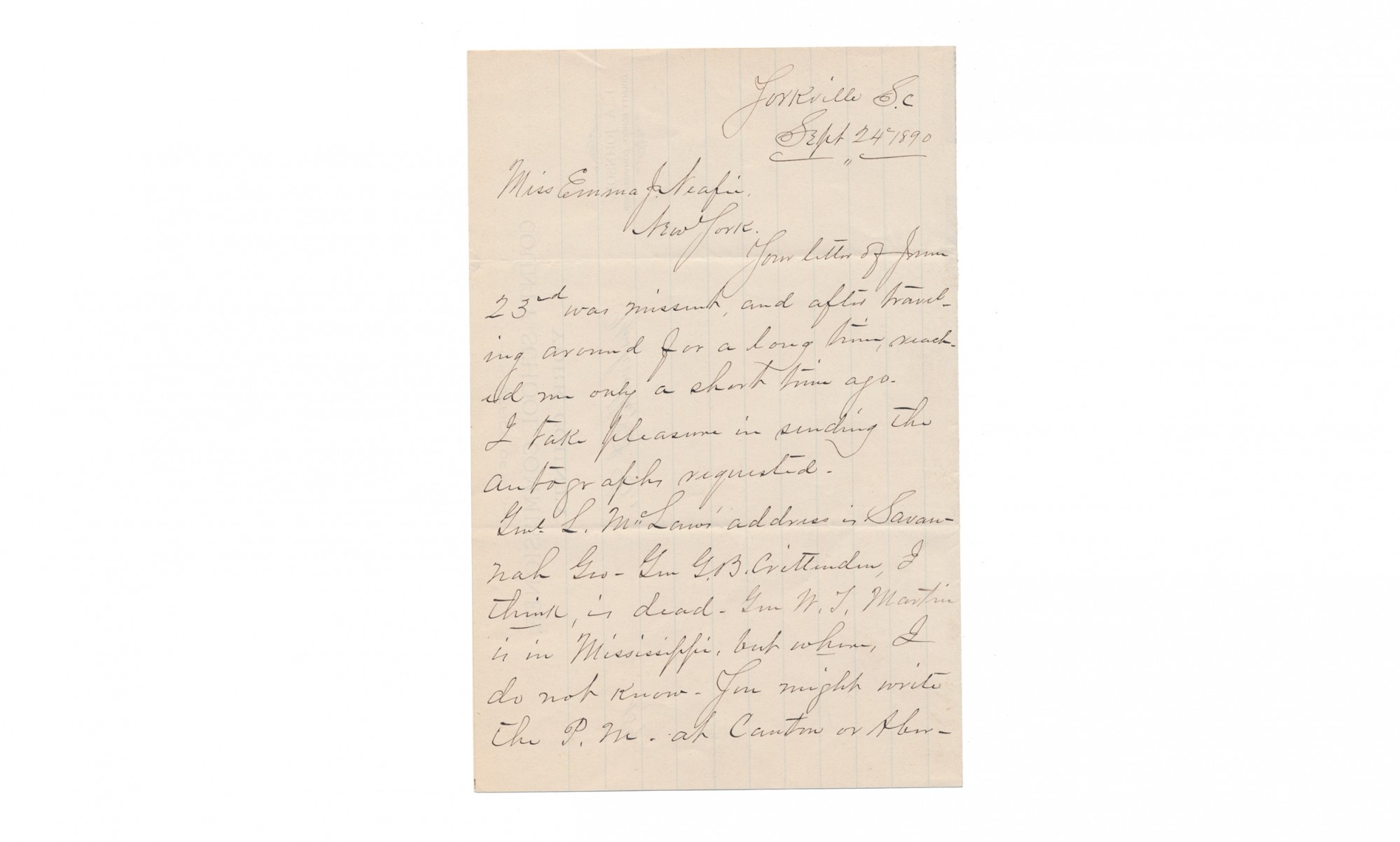 AUTOGRAPH LETTER SIGNED - EVANDER M. LAW, BRIGADIER GENERAL, CSA