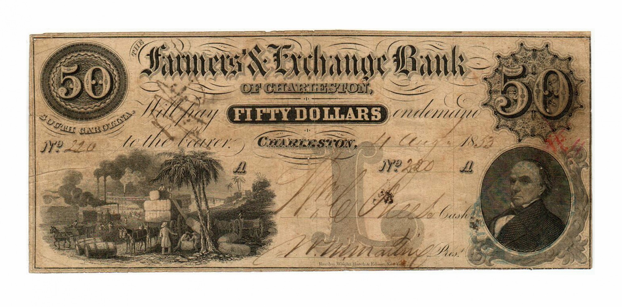 FARMERS & EXCHANGE BANK, CHARLESTON SOUTH CAROLINA $50 NOTE