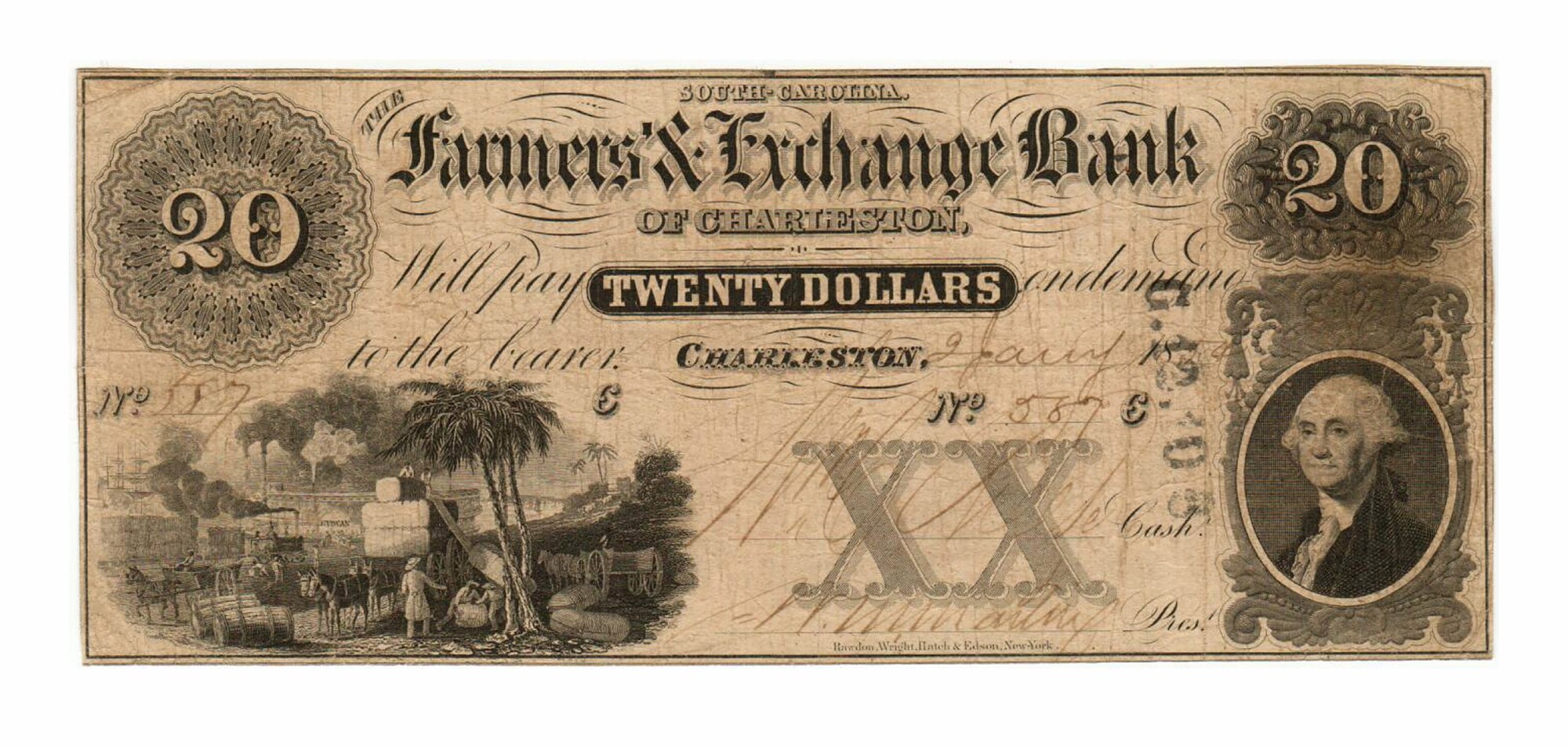 FARMERS & EXCHANGE BANK, CHARLESTON SOUTH CAROLINA $20 NOTE