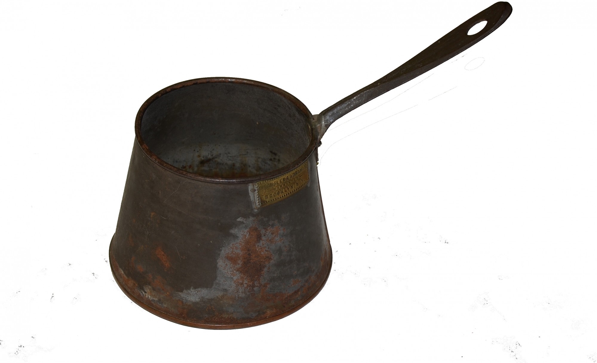 CIVIL WAR ERA HANDLED TIN POT WITH COPPER BOTTOM