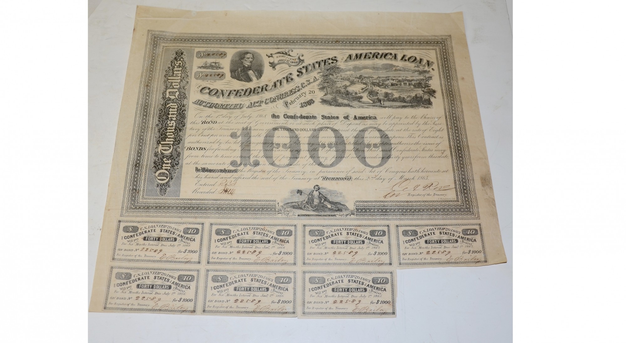 $1000 CONFEDERATE BOND ISSUED FROM RICHMOND
