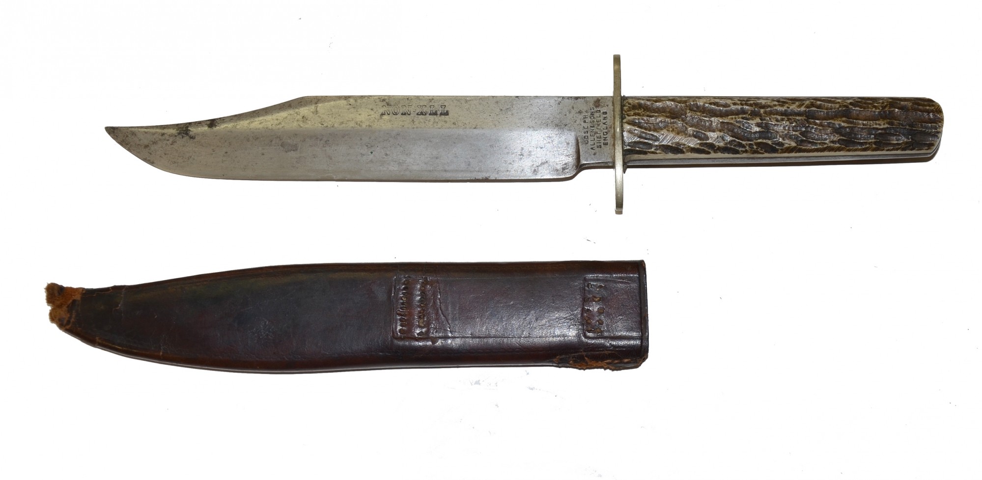 ANTLER HANDLED JOSEPH ALLEN & SON MFG. / SHEFFIELD SIDE KNIFE WITH SHEATH