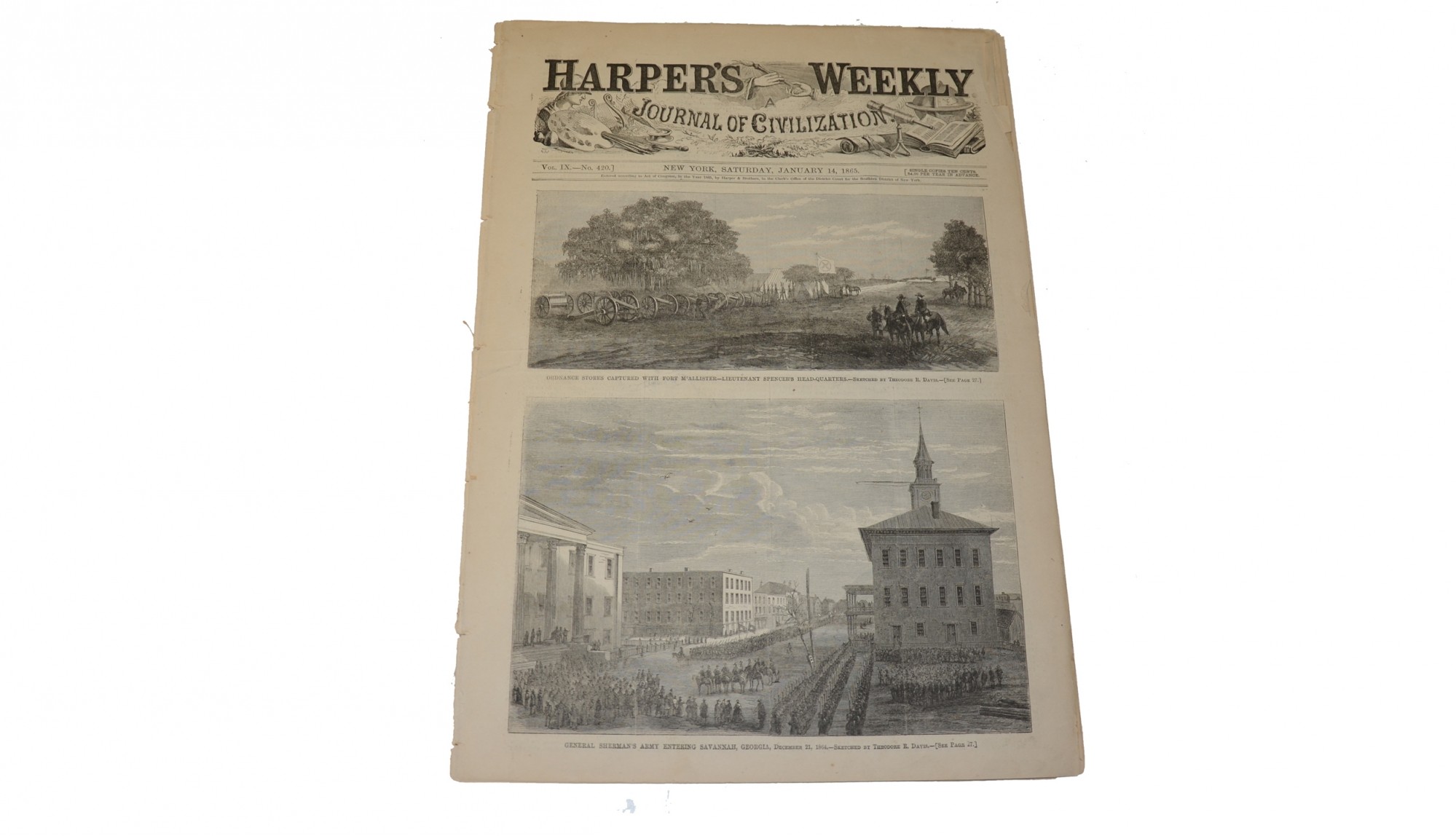 HARPER’S WEEKLY, NEW YORK, JANUARY 14, 1865 - SHERMAN/SAVANNAH/FT. McALLISTER