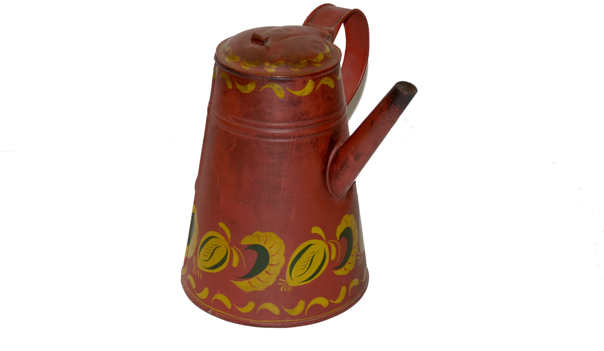 PAINTED TOLEWARE TIN COFFEE POT WITH SIDE SPOUT — Horse Soldier