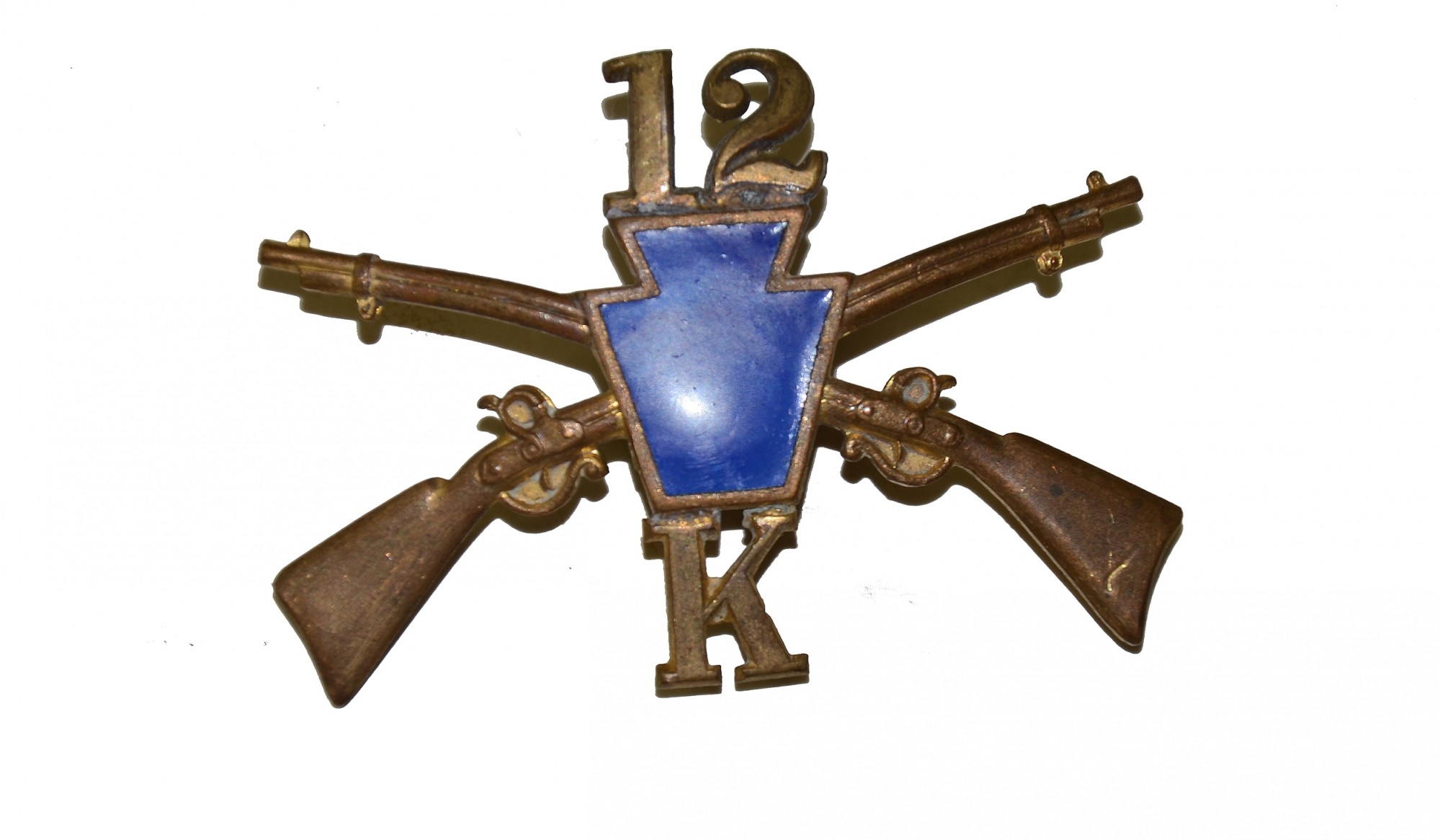US SPANISH AMERICAN WAR PENNSYLVANIA NATIONAL GUARD INFANTRY HAT INSIGNIA -  12TH INFANTRY, CO. K
