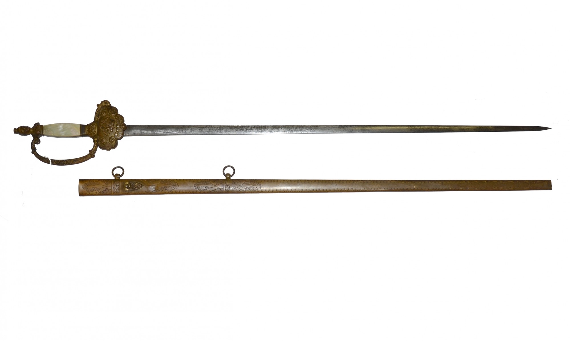 KNIGHT HEAD POMMEL MILITIA SWORD & SCABBARD, C. 1840’S-50’S
