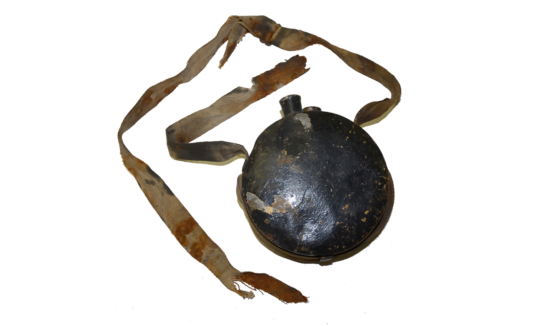DOUBLE SPOUT TIN DRUM CONFEDERATE CANTEEN WITH PARTIAL SLING
