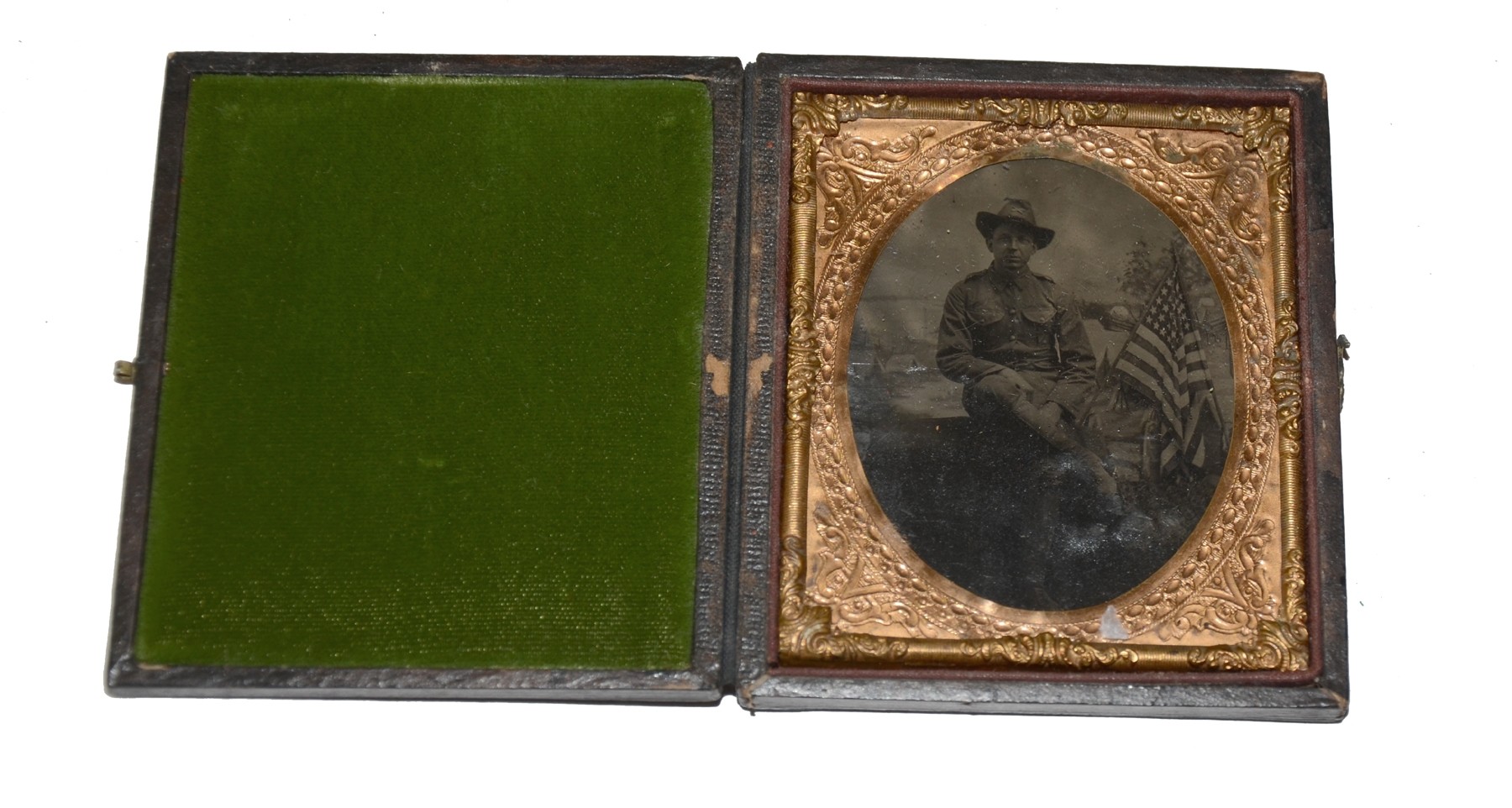 SIXTH PLATE TINTYPE OF SPANISHAMERICAN WAR ARTILLERYMEN — Horse Soldier