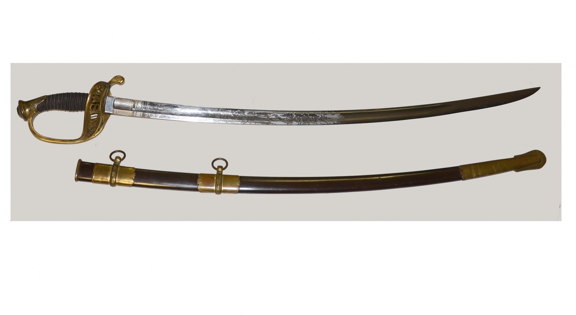 1850 Civil War U.S Military Army Staff Field Etch Officers Sword 