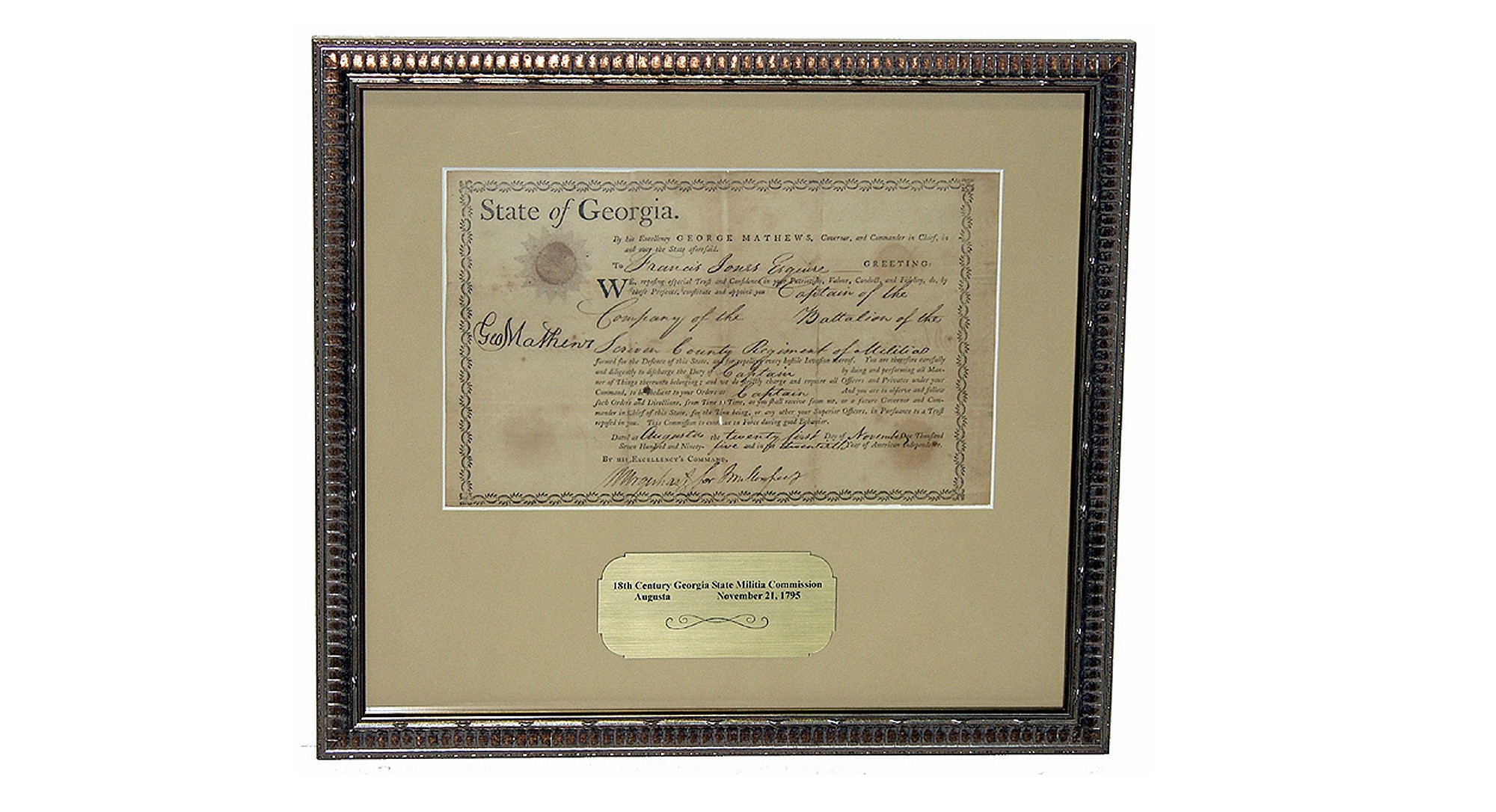 RARE STATE OF GEORGIA MILITIA COMMISSION - 1795
