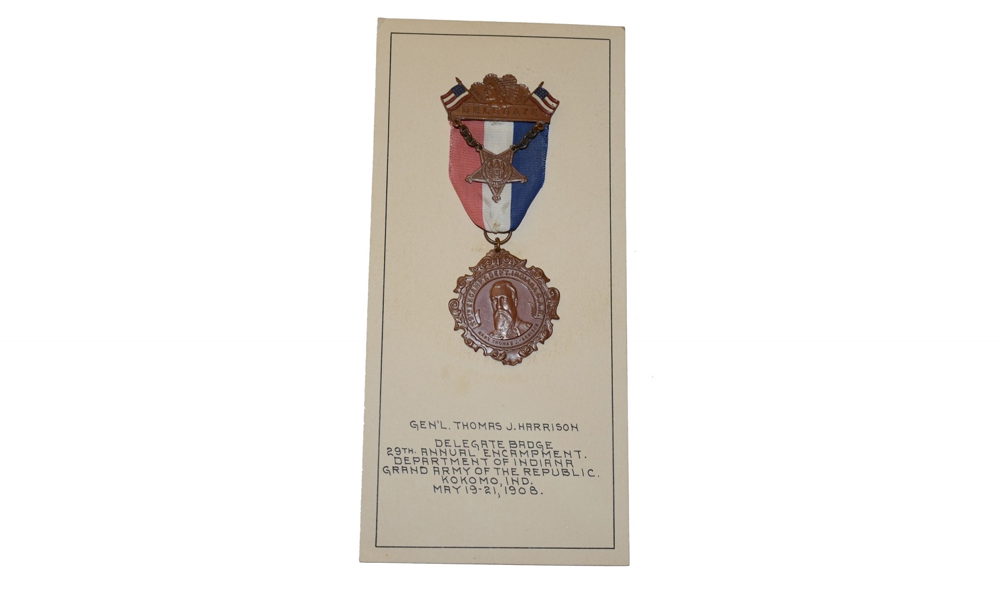 G.A.R. DELEGATE BADGE – KOKOMO, IN 1908