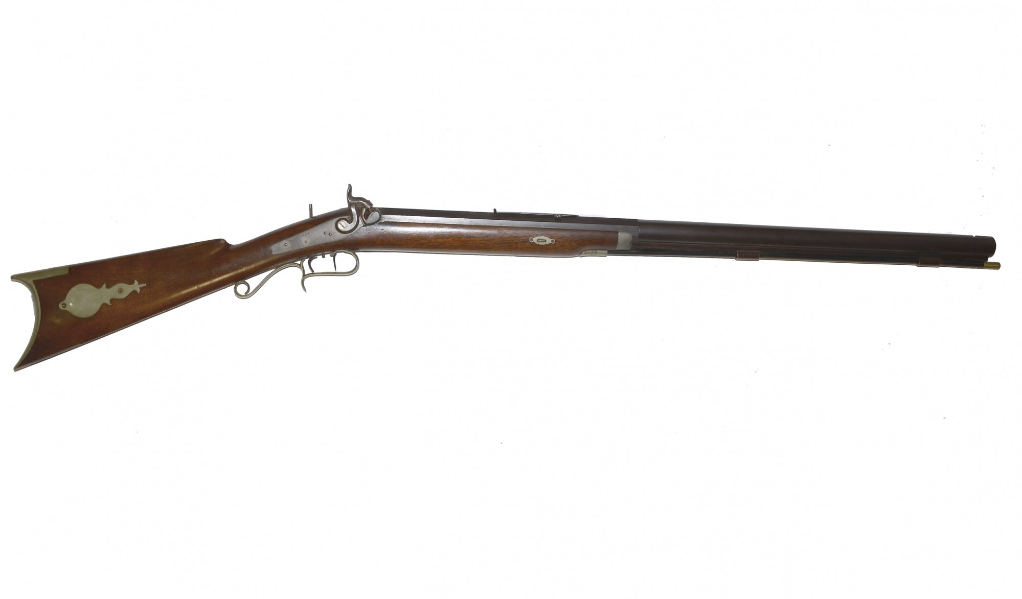 LARGE HEAVY BARRELED HALF-STOCK TARGET RIFLE WITH GERMAN SILVER FURNITURE MADE BY AUG. H. PERRY