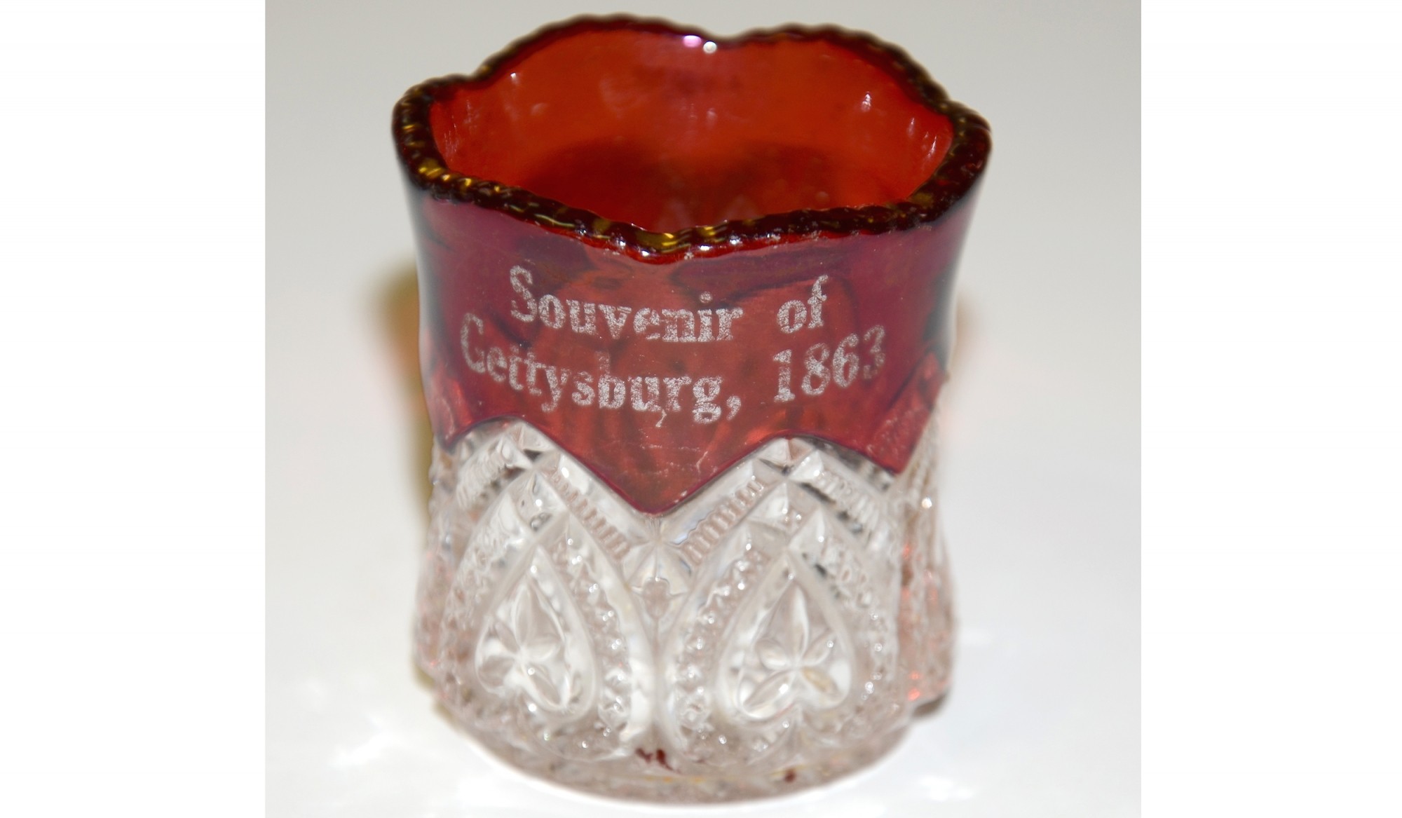 GETTYSBURG SOUVENIR RUBY GLASS TOOTHPICK HOLDER