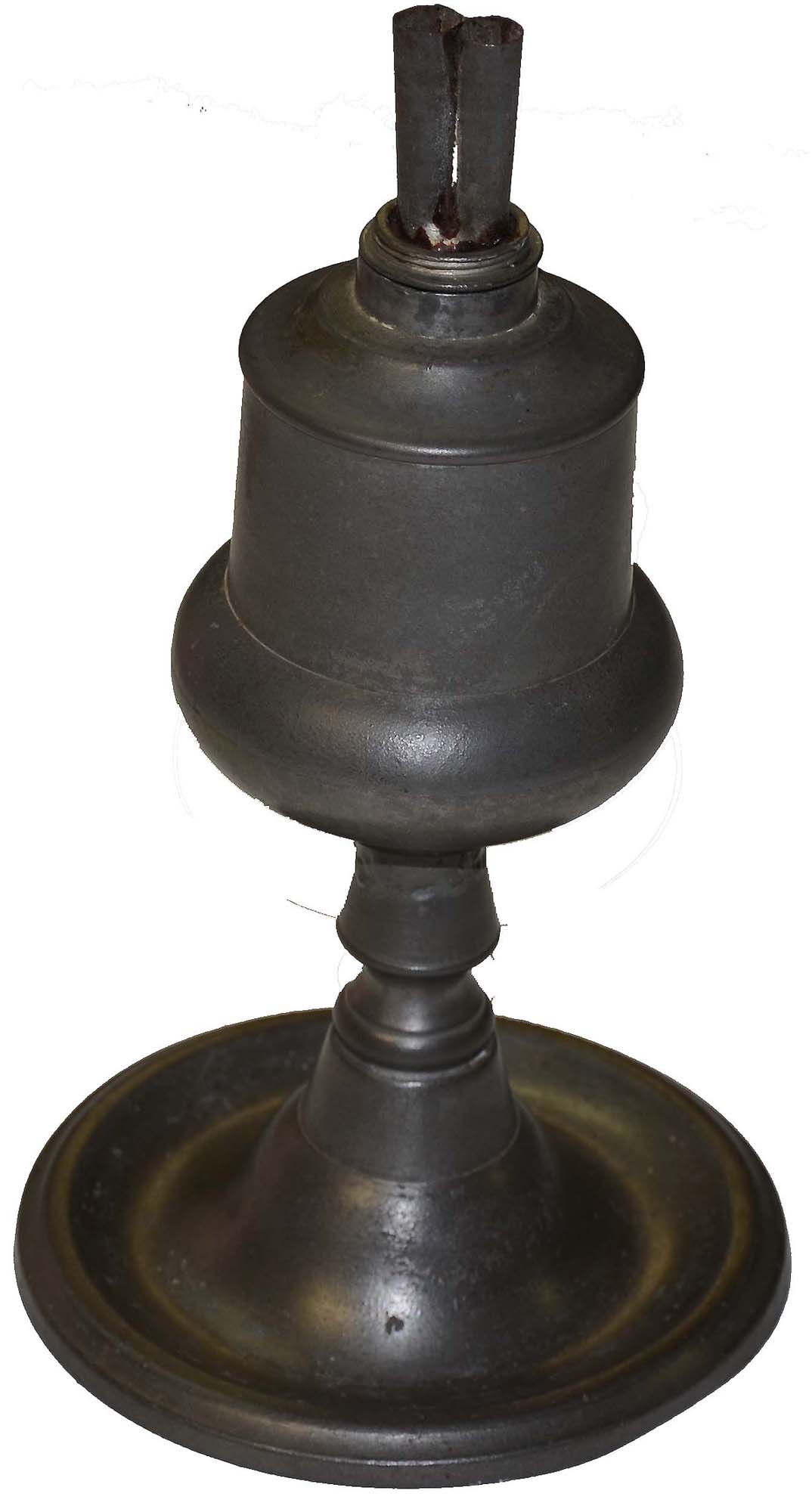 PEWTER WHALE OIL LAMP, MAKER MARKED — Horse Soldier