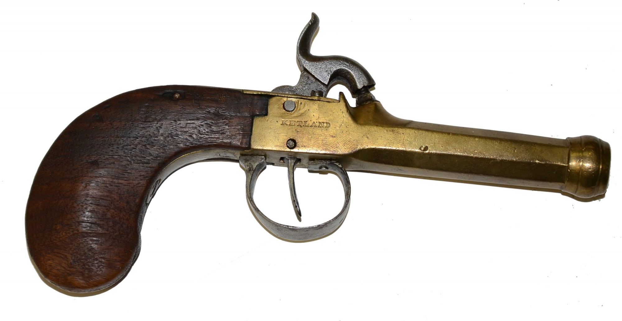 KETLAND/LONDON SINGLE SHOT PERCUSSION PISTOL WITH BRASS “CANNON” BARREL