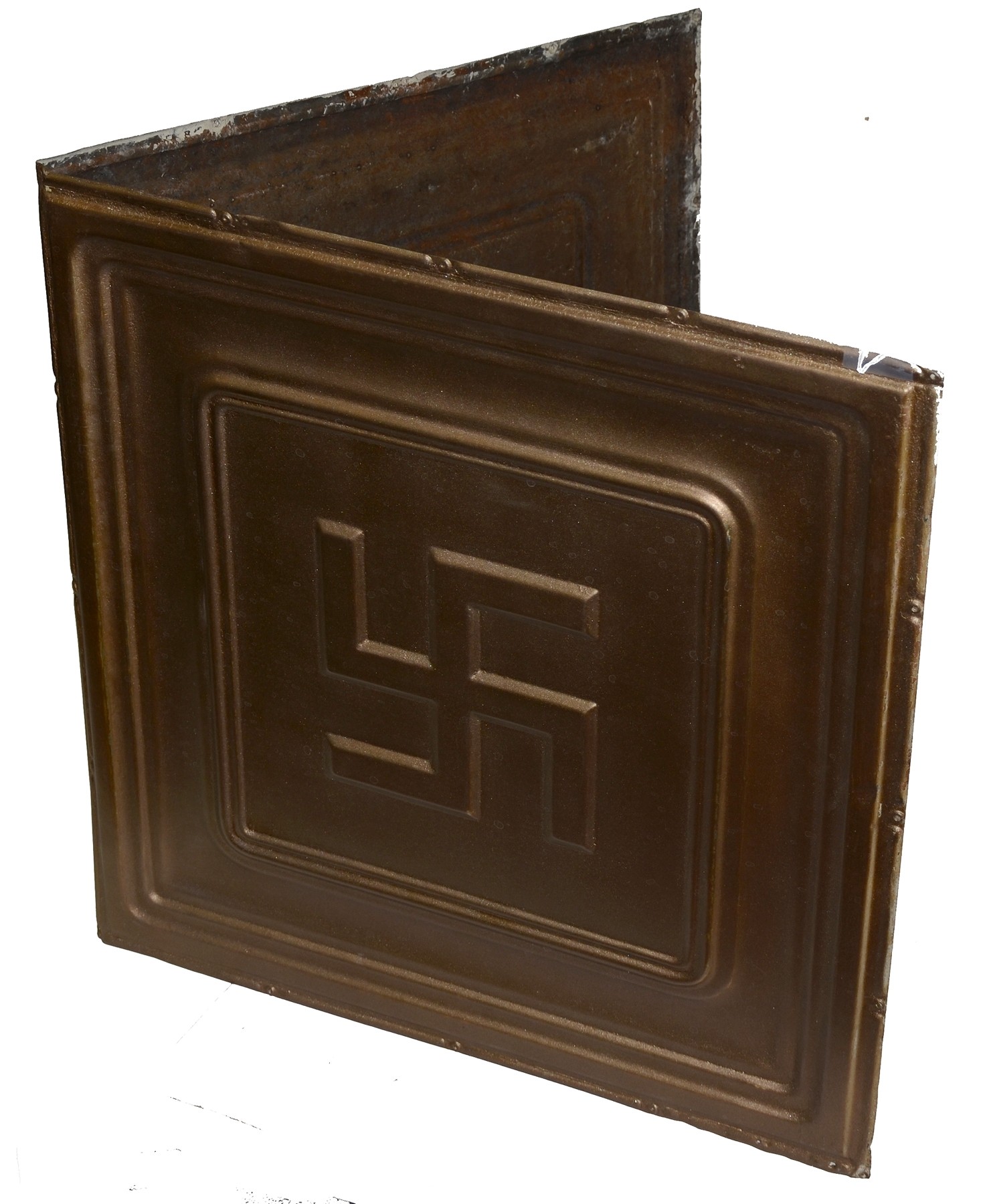 TWO PANEL SECTION OF CEILING TILE WITH SWASTIKA