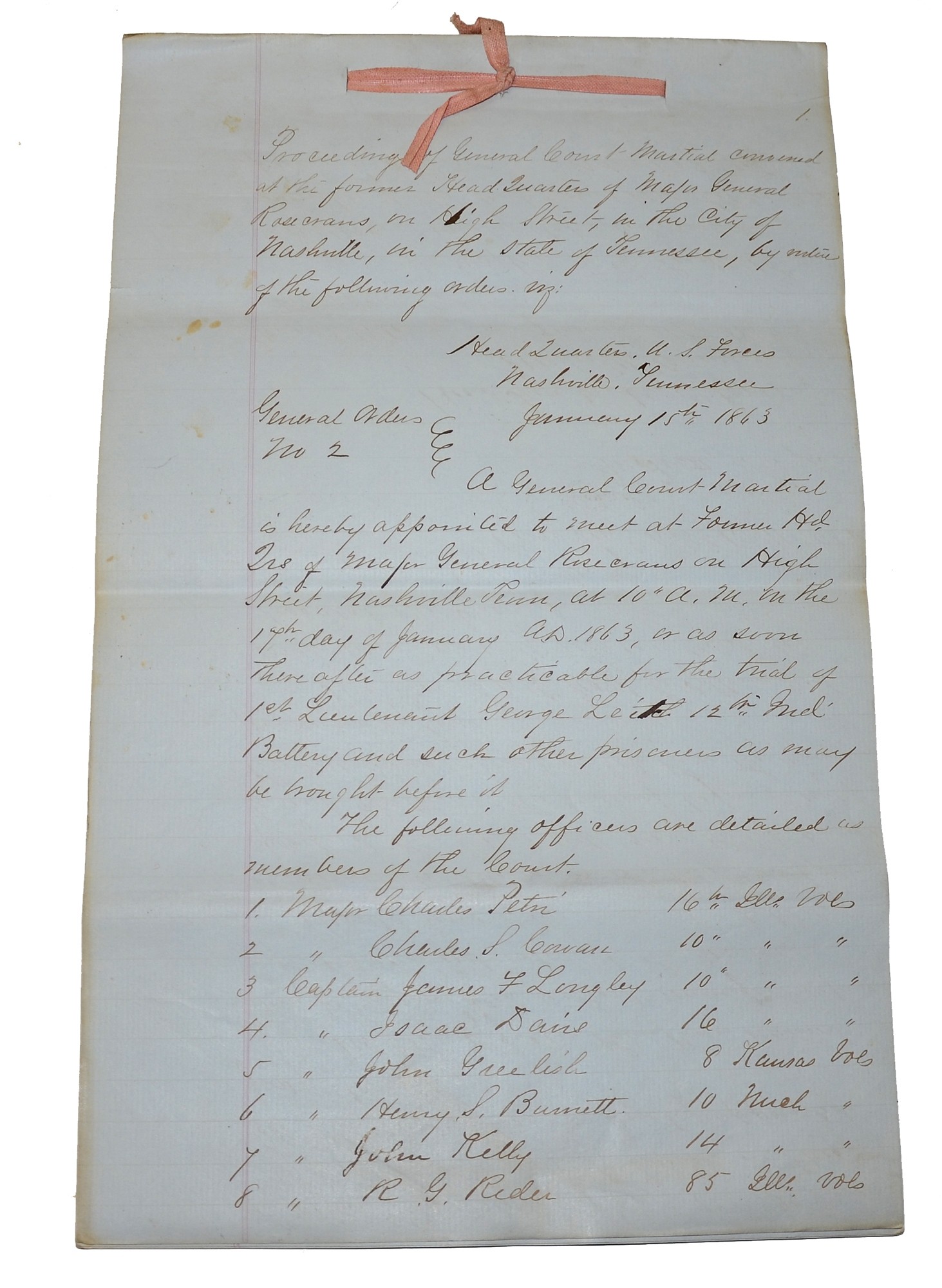 ARMY OF THE CUMBERLAND COURT MARTIAL PROCEEDINGS, CHARGES OF MUTINY AGAINST EIGHT MEMBERS OF THE