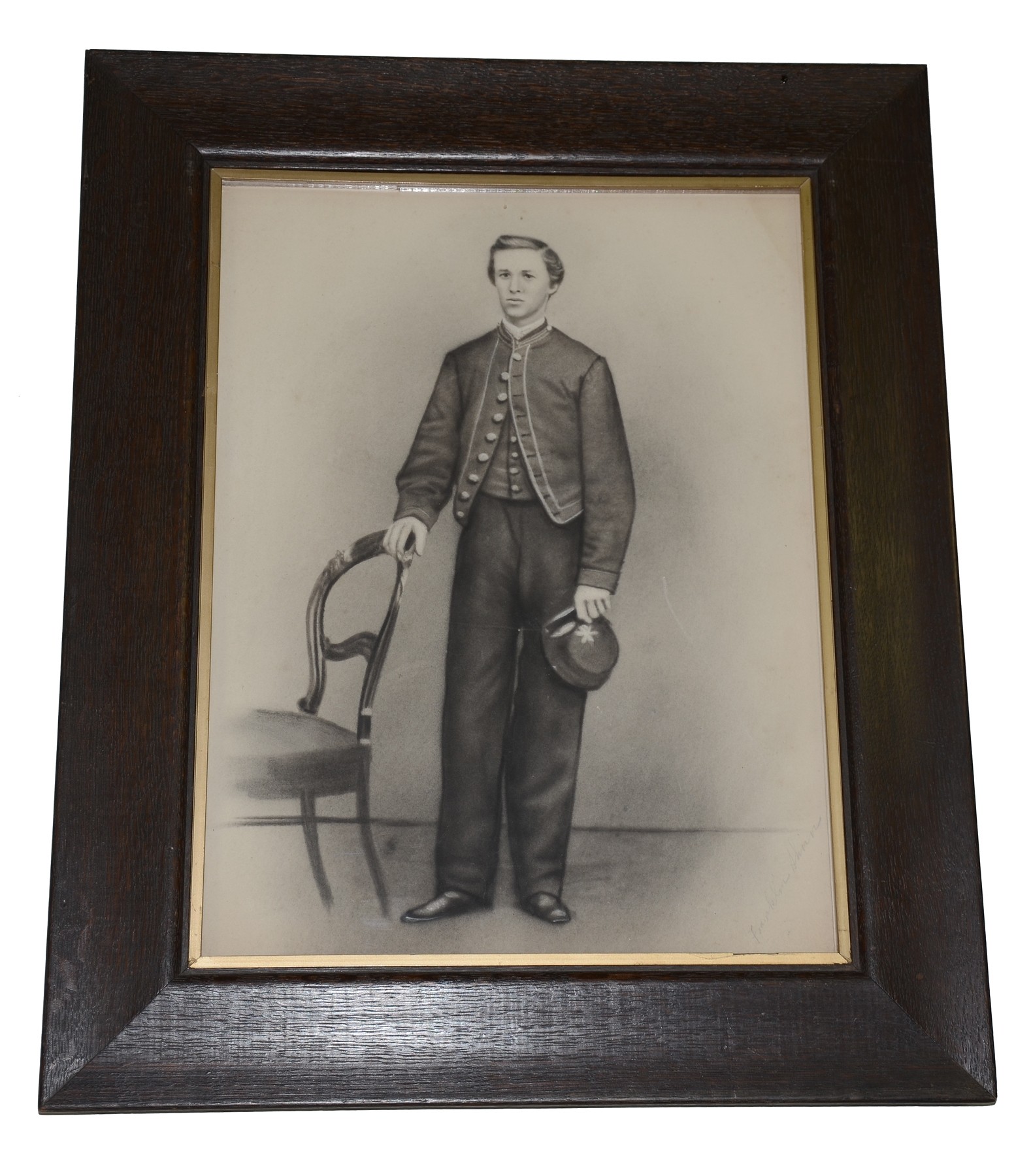 WONDERFUL FRAMED PENCIL SKETCH OF 15TH PENNSYLVANIA CAVALRY TROOPER