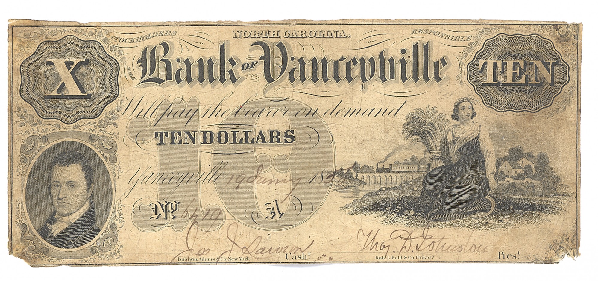 BANK OF YANCEYVILLE, NORTH CAROLINA 10 NOTE — Horse Soldier