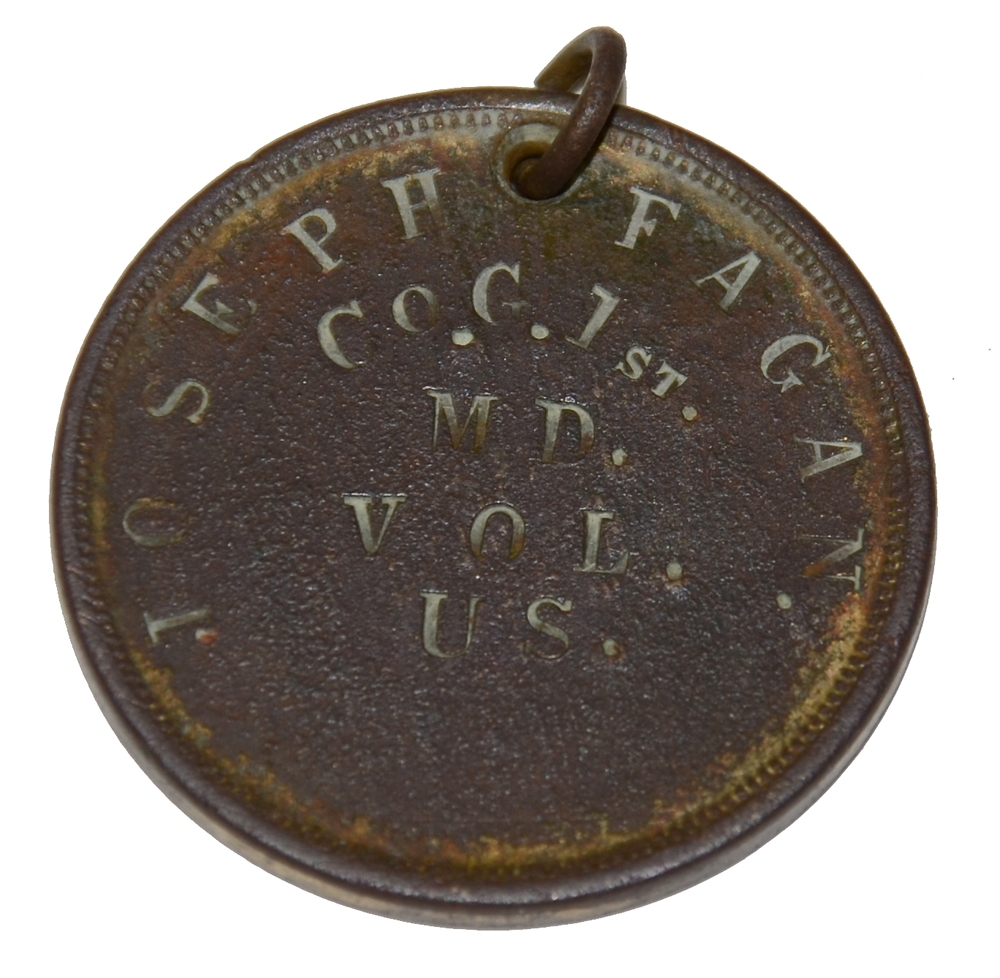 DUG ID TAG FOR JOSEPH FAGAN OF THE 1ST MARYLAND INFANTRY US