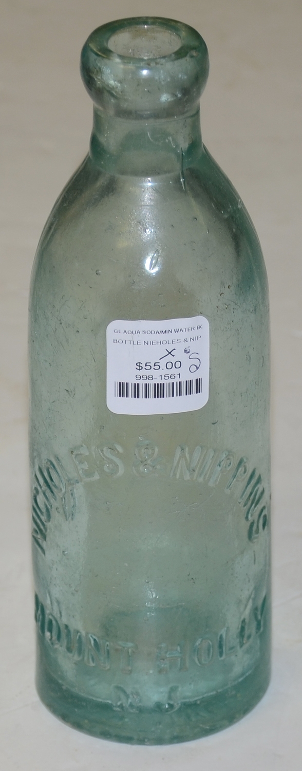 AQUA GLASS MINERAL WATER BOTTLE – NICHOLE & NIPPINS, 1864