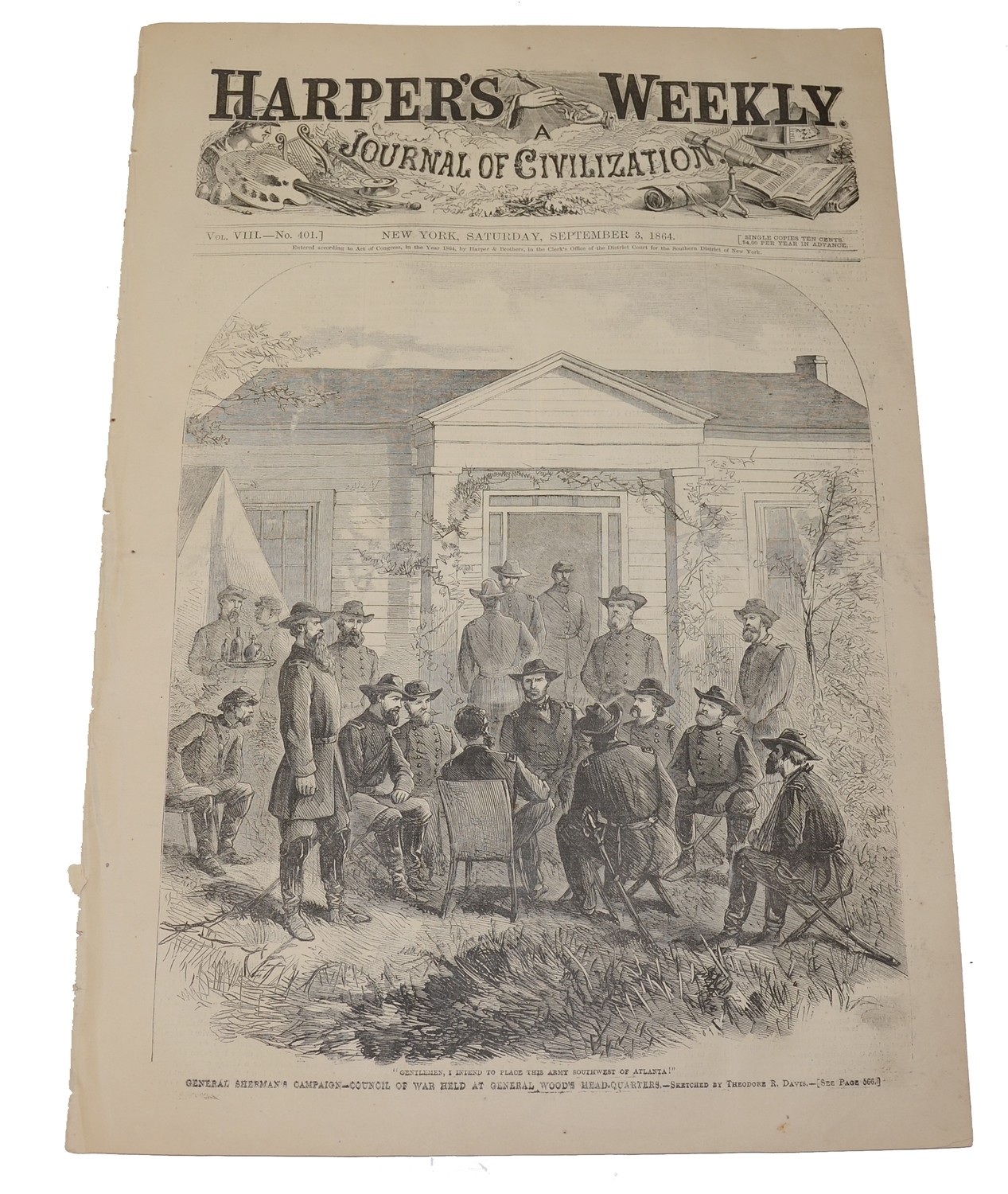 HARPER’S WEEKLY, NEW YORK, SEPTEMBER 3, 1864 - GEN. SHERMAN & STAFF/ FARRAGUT AT MOBILE BAY
