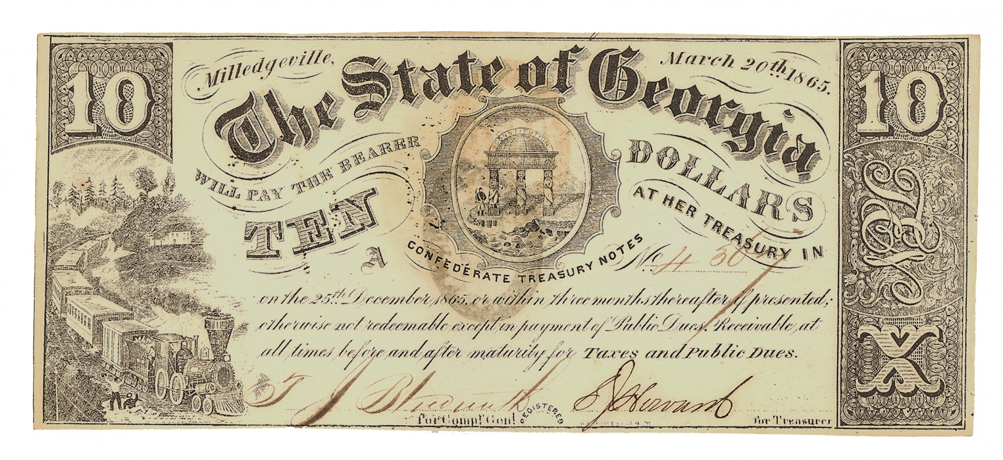 THE STATE OF GEORGIA, GEORGIA, $10 NOTE
