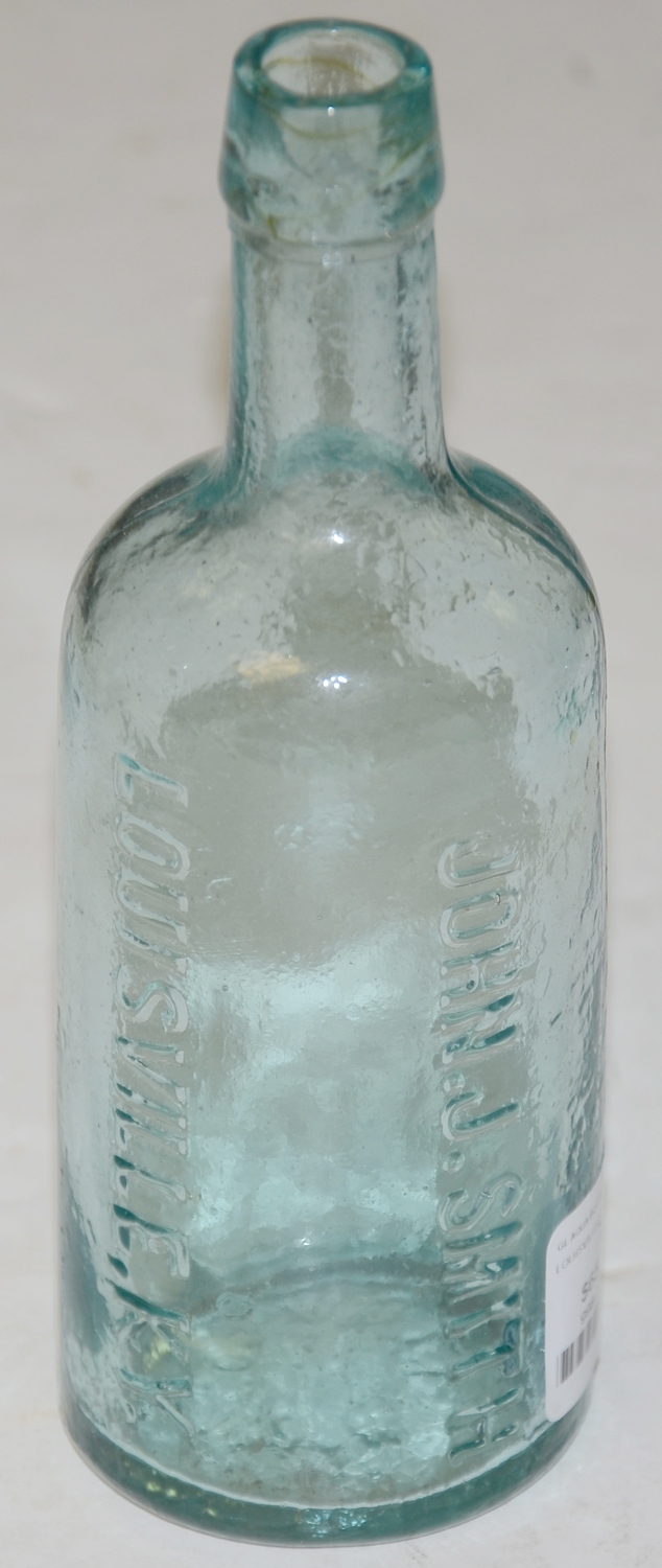 AQUA GLASS APOTHECARY BOTTLE – JOHN S. SMITH, LOUISVILLE, KY