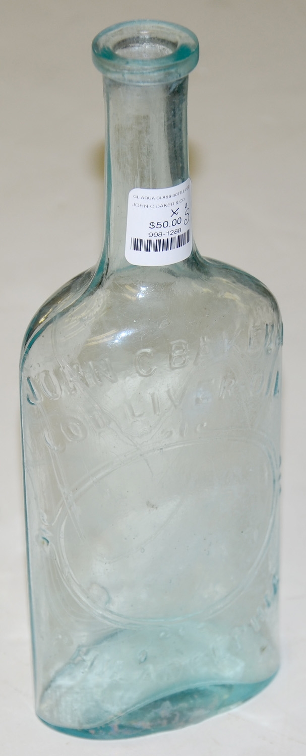 AQUA GLASS DRUGGIST BOTTLE – JOHN C. BAKER & CO.