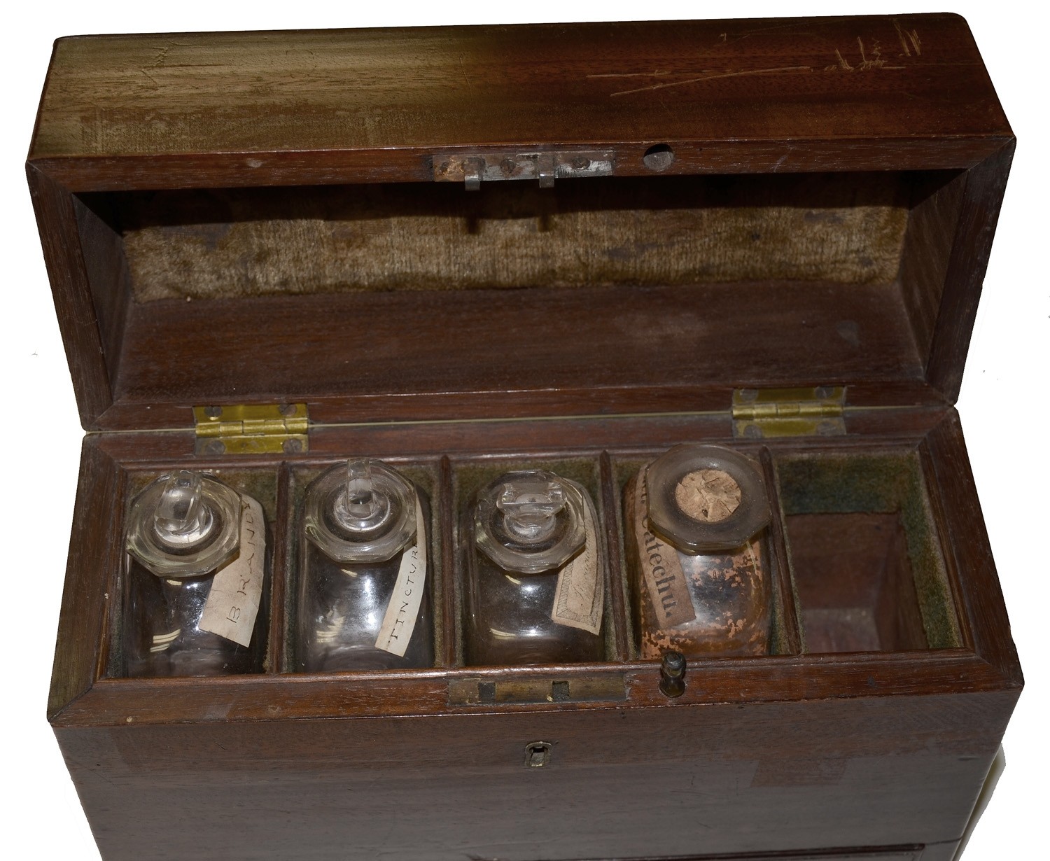 APOTHECARY CHEST WITH ORIGINAL BOTTLES, CIRCA 1840’S – 1850’S