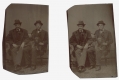 PAIR OF TINTYPES – TWO YOUNG MEN WITH A BLACK DOG