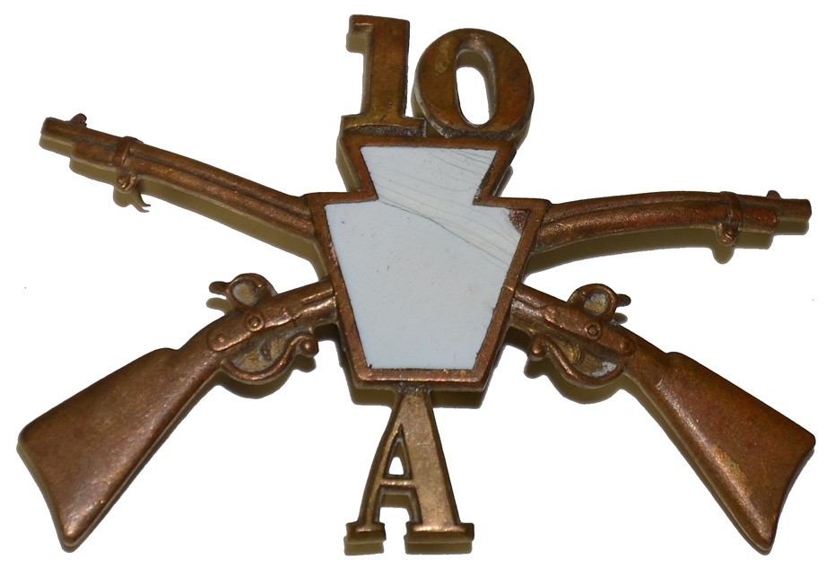 US SPANISH AMERICAN WAR PENNSYLVANIA NATIONAL GUARD INFANTRY HAT INSIGNIA -  10TH INFANTRY, CO. A