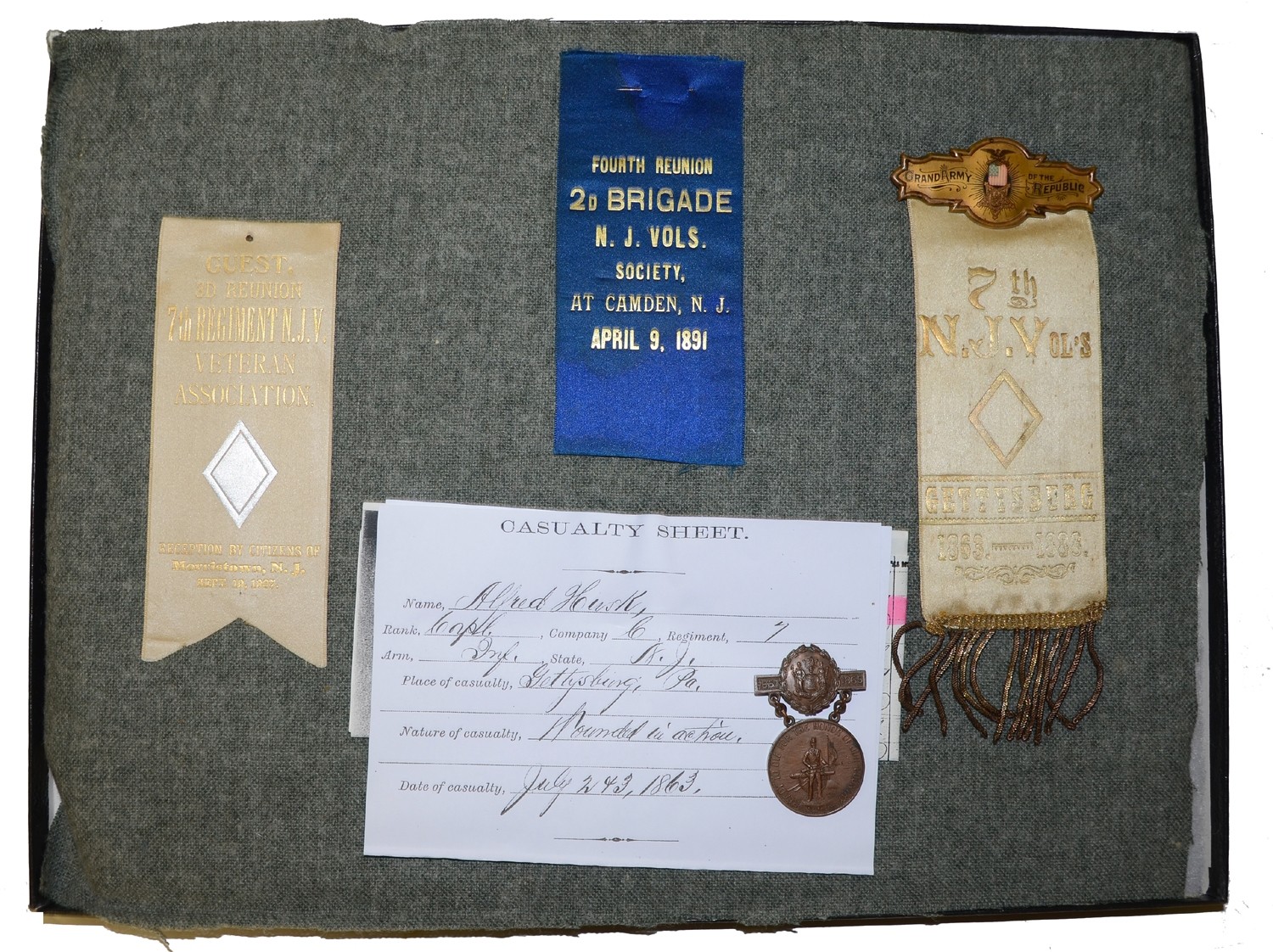 NEW JERSEY MEDAL & RIBBONS ID’d TO 7TH NEW JERSEY SOLDIER WOUNDED AT GETTYSBURG