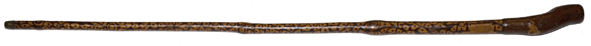 EARLY SOUVENIR WALKING CANE MADE OF SAPLING FROM THE GETTYSBURG BATTLEFIELD AT MEADE’S HEADQUARTERS