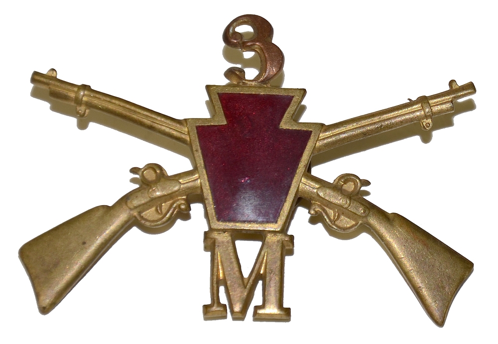 US SPANISH AMERICAN WAR PENNSYLVANIA NATIONAL GUARD INFANTRY HAT INSIGNIA -  3RD INFANTRY, CO. M