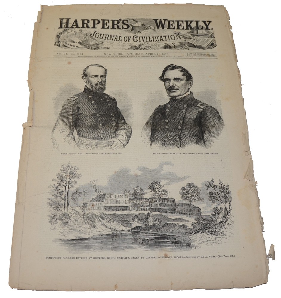 HARPER’S WEEKLY, NEW YORK, APRIL 12, 1862 - BATTLES OF NEW BERNE/ ISLAND NO. 10/ WINCHESTER, VA