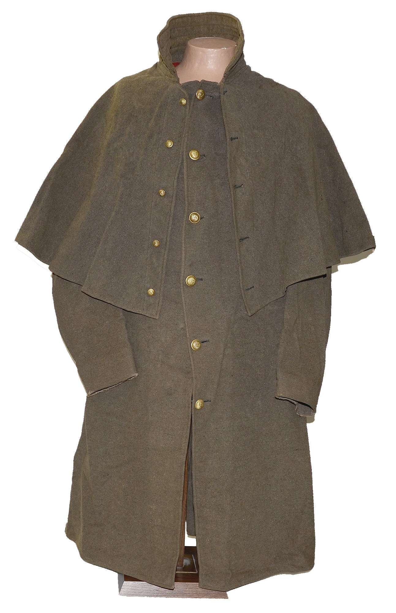 MASSACHUSETTS MILITIA OVERCOAT IDENTIFIED TO MEDAL OF HONOR RECIPIENT, WITH NOTE DOCUMENTING ITS ISSUE ON THE TRIP TO FORTRESS MONROE IN APRIL 1861 - 3rd MASSACHUSETTS VOLUNTEER MILITIA AND 29th MASSACHUSETTS (IRISH BRIGADE)