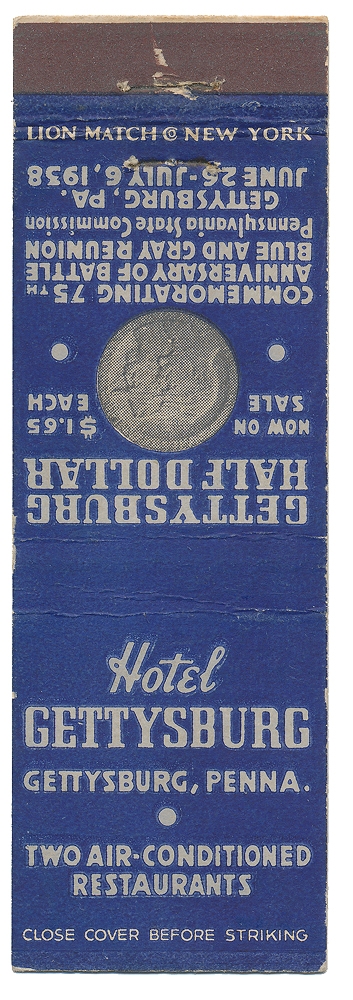 GETTYSBURG 75TH ANNIVERSARY SOUVENIR MATCHBOOK COVER – HOTEL GETTYSBURG