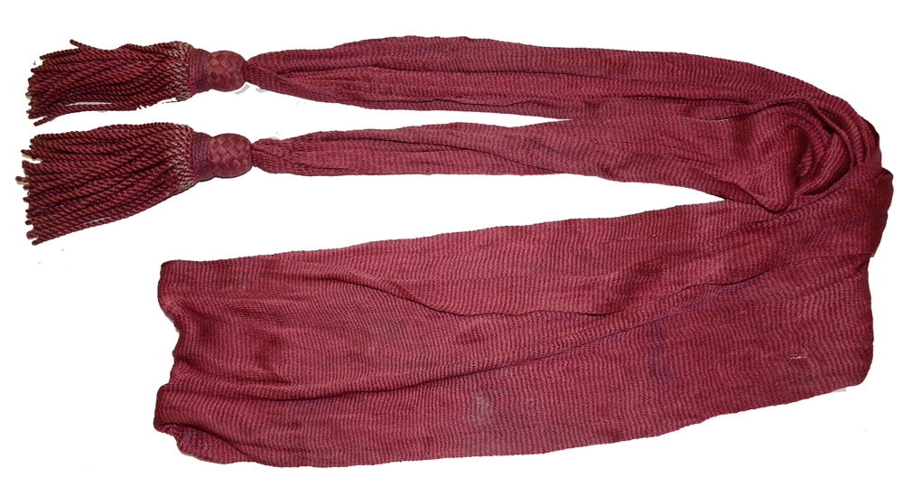 EXCELLENT PRE-CIVIL WAR ERA CRIMSON SILK OFFICER’S SASH