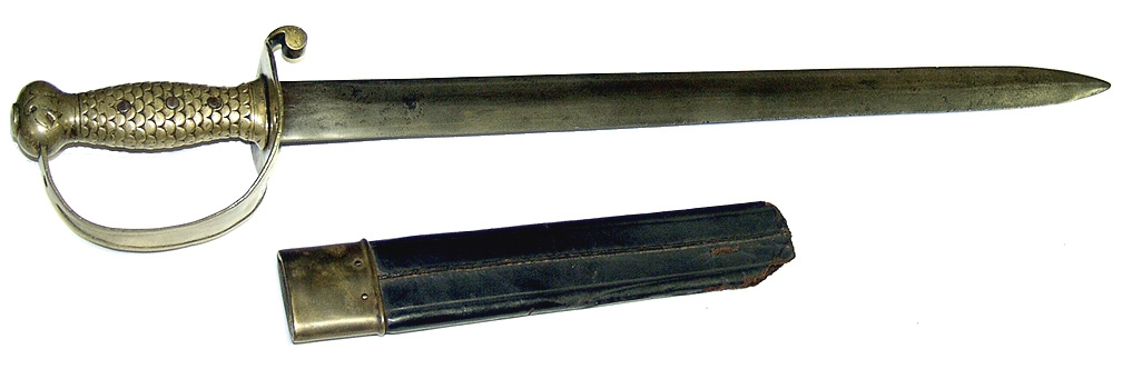 AMES MODEL 1841 NAVAL CUTLASS WITH PORTION OF LEATHER SCABBARD