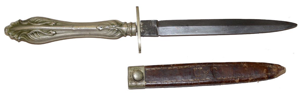 CIVIL WAR ERA GERMAN SILVER SIDE KNIFE WITH SHEATH