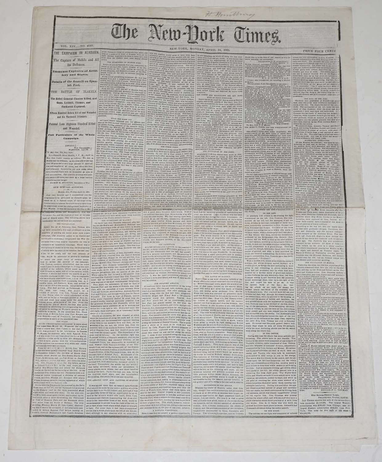THE NEW YORK TIMES, APRIL 24, 1865 – LINCOLN’S  ASSASSINATION  & FUNERAL 