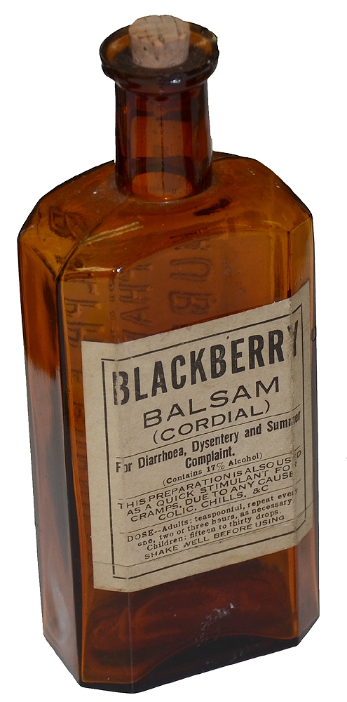 BLACKBERRY BALSAM BOTTLE, CIRCA 1890’S
