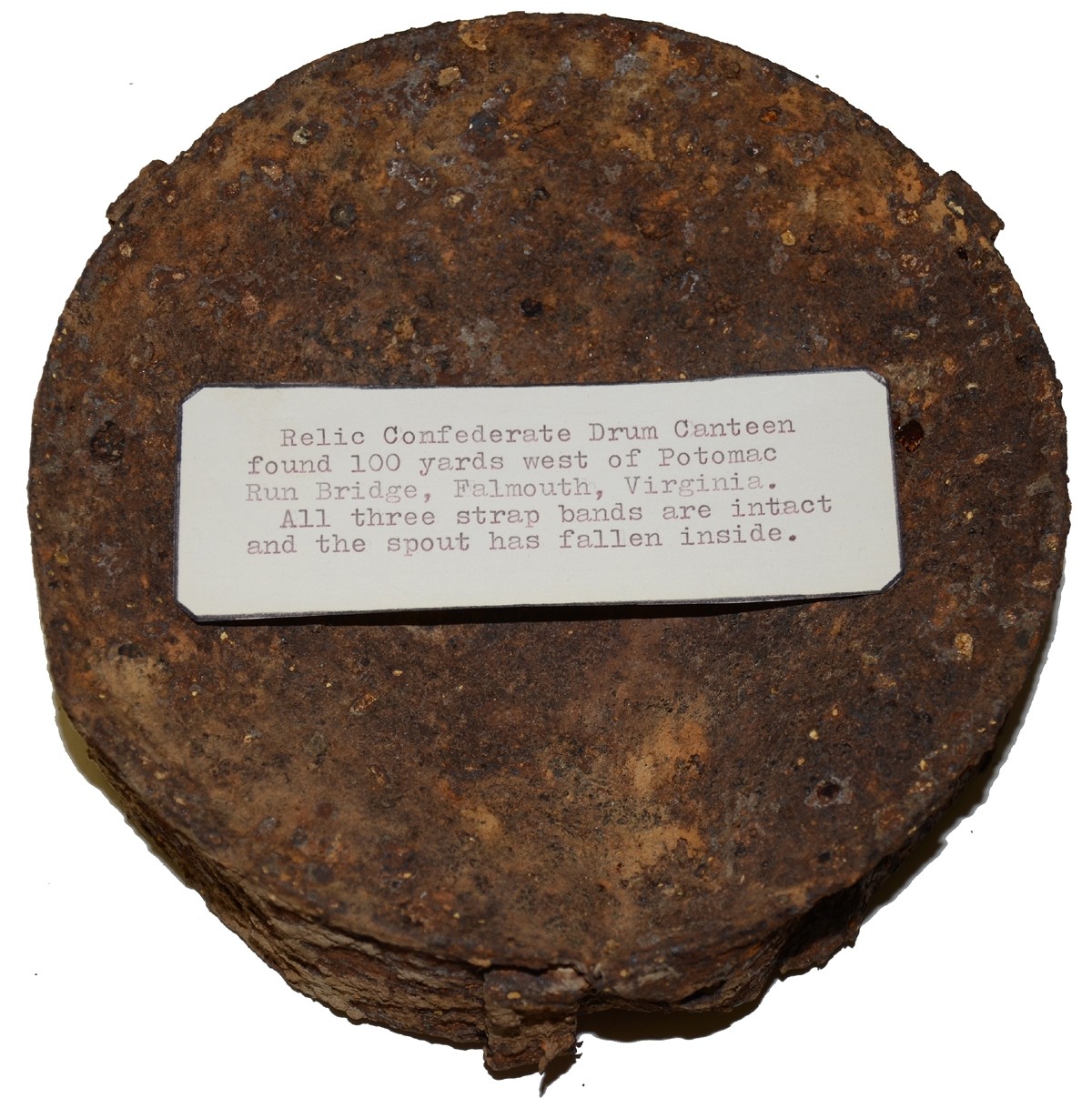 RELIC CONFEDERATE DRUM CANTEEN FROM FALMOUTH