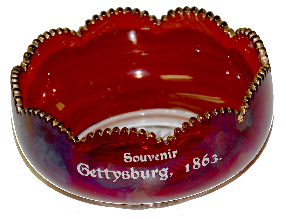 VINTAGE GETTYSBURG RUBY FLASH GLASS SOUVENIR CANDY BOWL
