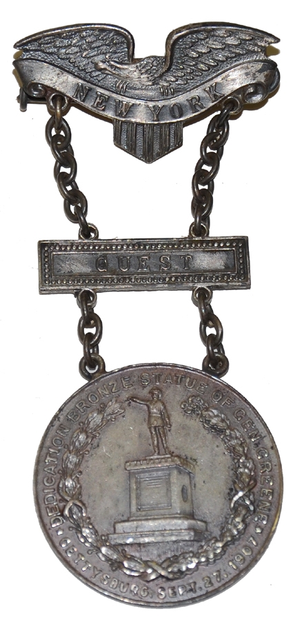 GETTYSBURG MONUMENT DEDICATION BADGE FOR THE STATUE OF GENERAL GREENE 1907