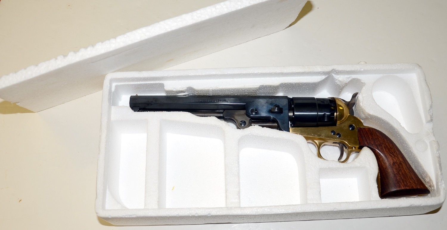 PIETTA REPRODUCTION OF A BRASS FRAMED .44 COLT REVOLVER W/ORIGINAL BOX
