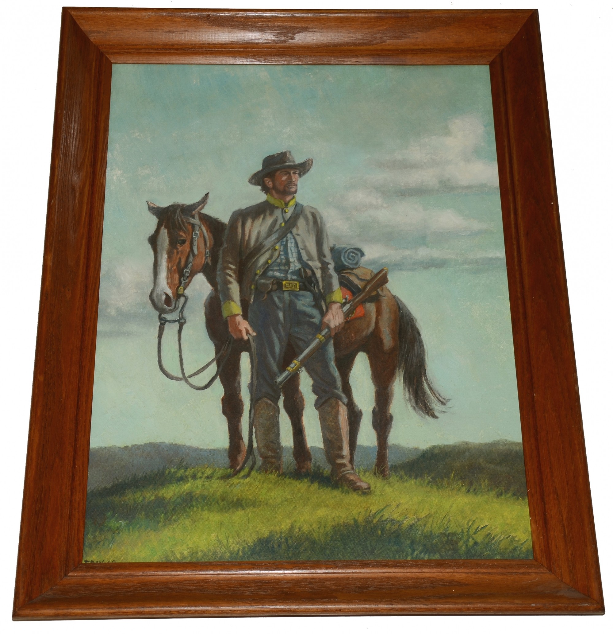 PAINTING OF A CONFEDERATE CAVALRYMAN BY FAMED SUPERMAN / BATMAN ARTIST FRED RAY