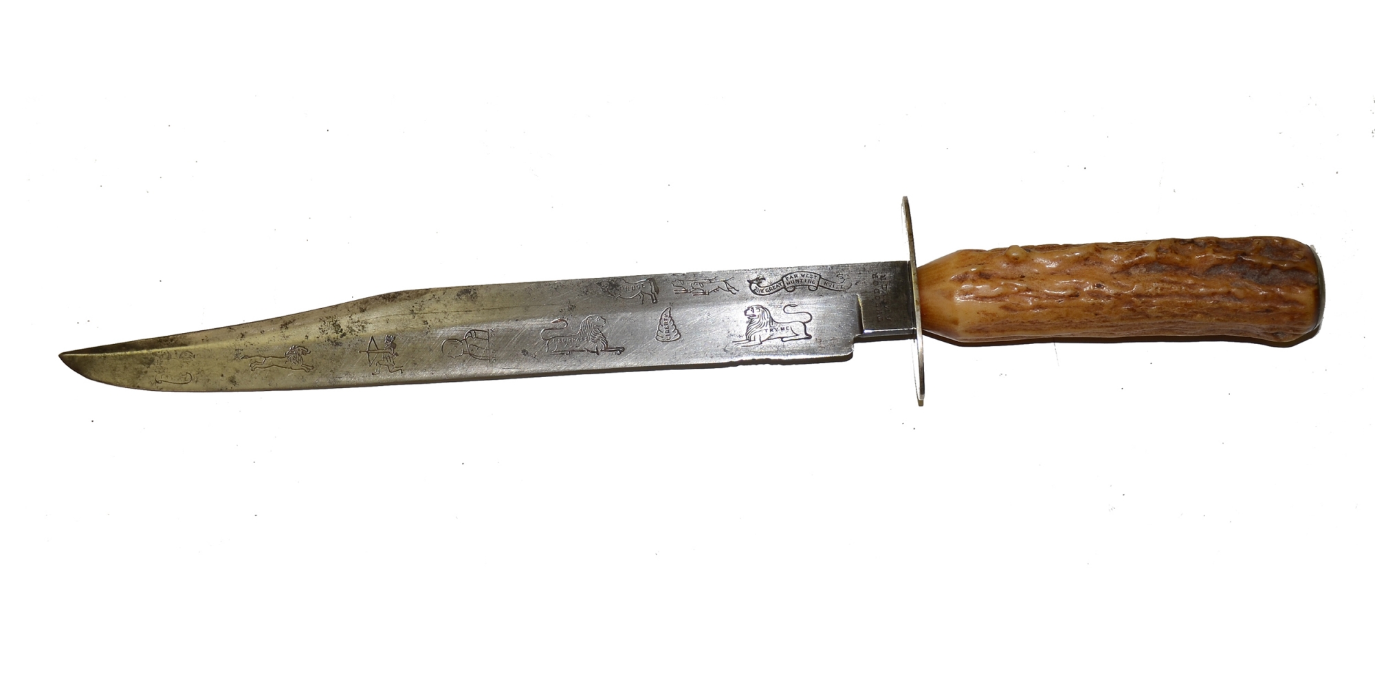 FANTASTIC CLIPPED POINT BOWIE KNIFE WITH CYPHERS BY THEODOR A. MEYER