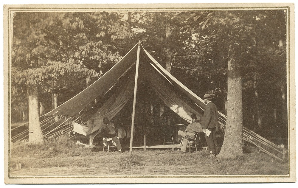 CDV OF INTERESTING OUTDOOR CAMP SCENE